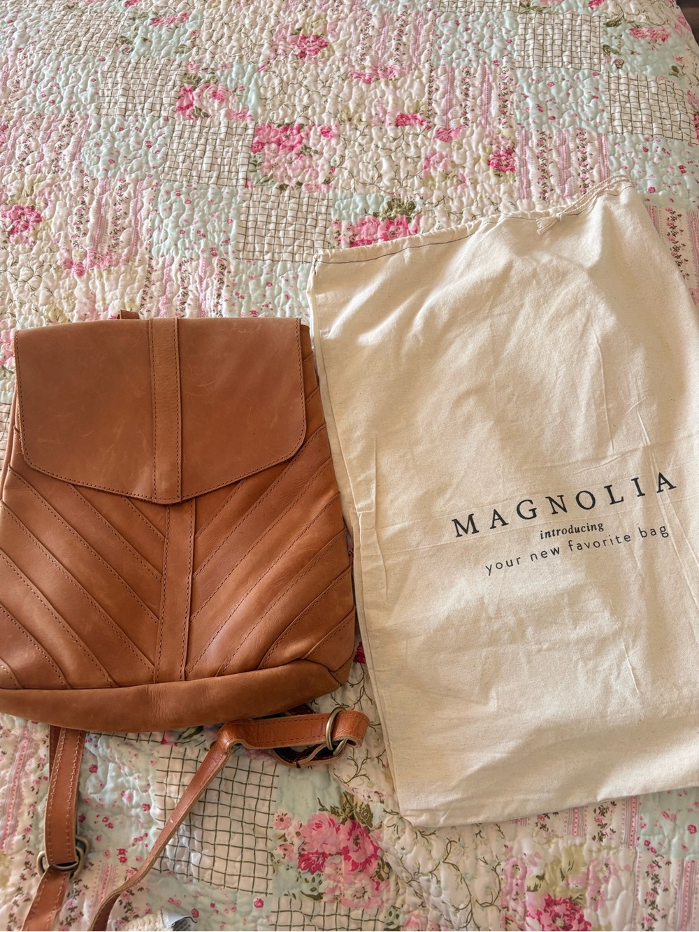 Magnolia Cognac Chevron-Panel Leather Backpack